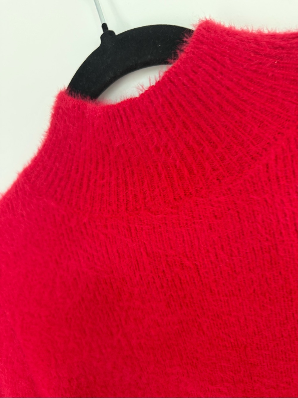 Red Fuzzy Long-Sleeve Mock Neck Sweater - Picture 3 of 4